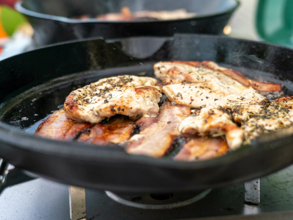 grouse patties in frying pan